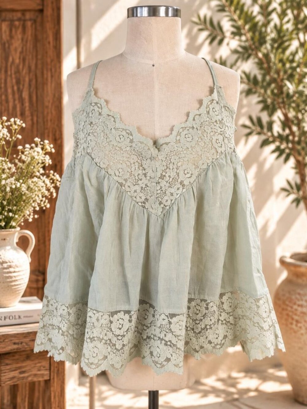 Intimately Free People Fiona Cami Blouse Top Tank Sleeveless Lace Slip XL